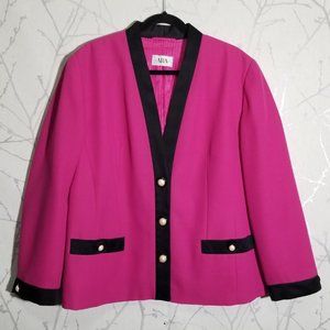 ARA Hot Pink Wool Blend Satin Trim Button Front Blazer